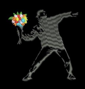 banksy flower thrower embroidery