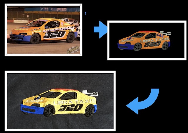 Banger racing car embroidered